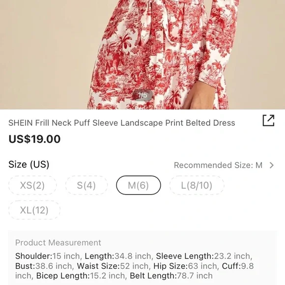 💢SOLD💢 SHEIN Frill Neck Puff Sleeve Landscape Print Belted Dress - Picture 8 of 8